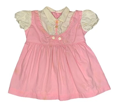 "Vestido vintage años 60 para niño pequeño rosa volantes 22"" cintura 12-24 meses" Foto 1 de 4