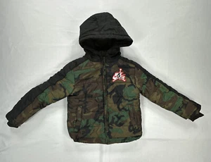 Nike YOUTH XS Air Jordan Puffer Hooded Jacket Camo Coat Camouflage Kids Zip - Picture 1 of 10