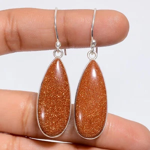 Pendientes de plata 925 con piedras preciosas de arenisca dorada joyería de moda 2,1" ARE-5676 - Imagen 1 de 3