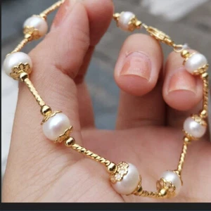 Brazalete Pretty Design 7.5-8" AAA+AKOYA Perla Blanca Oro 14k Cierre P - Imagen 1 de 4