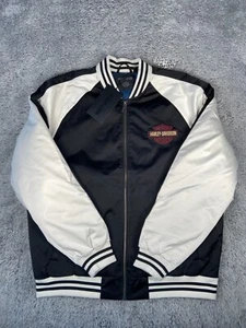 Harley Davidson Club Crew Satin Bomberjacke Full-Zip Gr. L-4XL Herren schwarz weiß - Bild 1 von 6