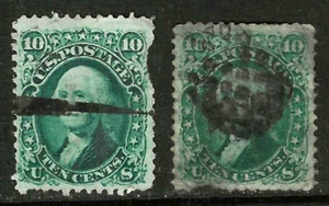 Sc #68 X 2 1 TAG Trsfr Spacefiller 10 Cent Washington 1861-62 Civil War US 19F16 - Picture 1 of 2