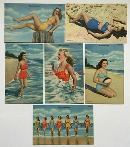 SEXY C.T. BATHING GIRLS - 6 GREAT Curteich 1940's LINEN Bathing Beauty Postcards - Picture 1 of 1