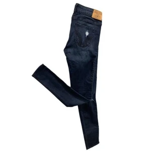 Pantalones de mezclilla elásticos súper ajustados para mujer 24 x 31 lavado oscuro en dificultades - Imagen 1 de 9