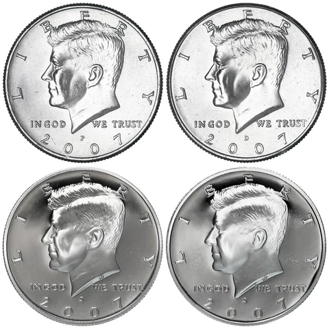 2007 P D S S Kennedy Half Dollar Year Set Silver & Clad Proof & BU US 4 Coin Lot Cover