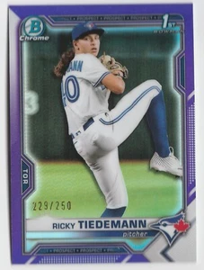 2021 1st Bowman Draft Chrome PURPLE Refractor #229/250 Ricky Tiedemann BLUE JAYS - Bild 1 von 2