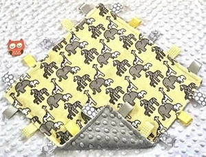 Double Minky Yellow Jungle Minky & Gray Minky Tag Taggie Security Blanket Baby - Picture 1 of 1