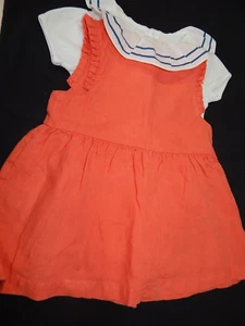 Petit Bateau and Jacadi Girls 6-12 Months Coral Dress and NWOT Bodysuit navy ruf - Picture 1 of 8