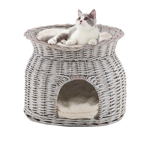grey wicker cat bed