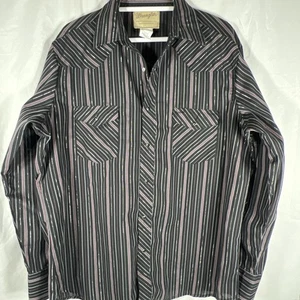 Wrangler Western Shirt Mens XL Black  Metallic Long Sleeve Pearl Snap Button Up - Picture 1 of 16