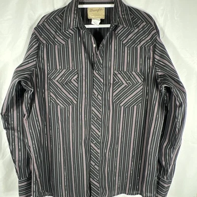 Wrangler Western Shirt Mens XL Black  Metallic Long Sleeve Pearl Snap Button Up - Image 1 of 4
