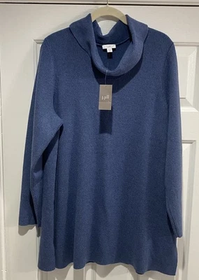 J Jill Women’s Blue Textured Cotton Blend Cowl Neck Long Sleeve Sweater, XL NWT - Image 1 of 4
