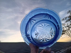 Hazel Atlas Depression Glas Gemüseschale groß rund kobaltblau ROYAL LACE - Bild 1 von 9