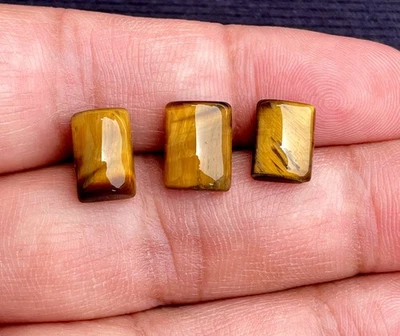 Natural Tiger Eye Smooth Rectangle Cabochon, Loose Gemstone, 10-11 MM, 3 Pieces - Image 1 of 4