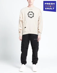 RRP €225 JUST CAVALLI Pullover Sweatshirt Size M Destroyed Style Logo Print - Picture 1 of 5