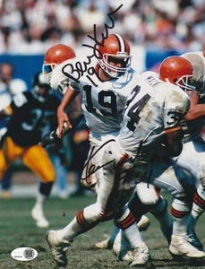 BERNIE KOSAR / KEVIN MACK CLEVELAND BROWNS JSA AUTHENTICATED ACTION SIGNED 8x10 - Picture 1 of 1