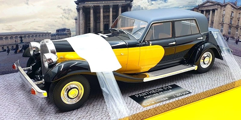 Modelo de resina Pantheon escala 1/18 016 - 1974 Panther De Ville - negro/amarillo Foto 1 de 4