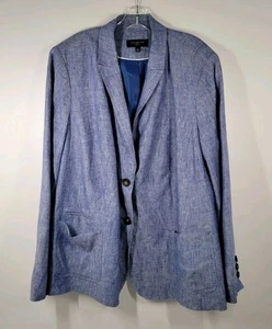 Talbots Blue Chambray 100% Linen Blazer Jacket With Pockets Women Size 20W - Picture 1 of 5
