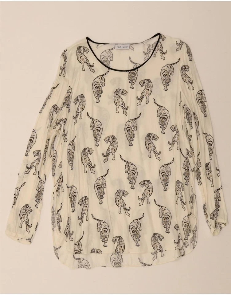 Top túnica mujer PERTE BY KRIZIA UK 16 grande blanco roto estampado animal DE12 Foto 1 de 3