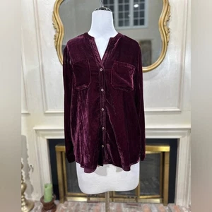 Camicetta donna Democracy velluto bottoni davanti L viola manica lunga top - Foto 1 di 10
