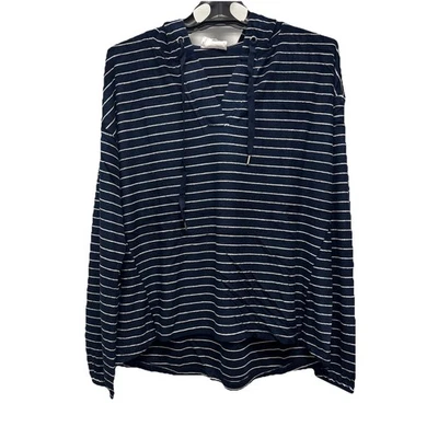 NUEVO CON ETIQUETAS Soma Talla XXL WKND Azul Marino Rayas Terry Suave Cuello en V Sudadera con Capucha Bambú Rayón Foto 1 de 3