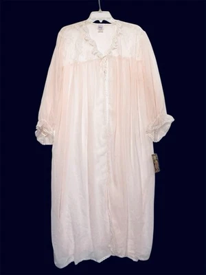 NUEVO CON ETIQUETAS Vintage Pauline's Trousseau Rosa Transparente Bata Larga Talla Pequeña Lencería Foto 1 de 4