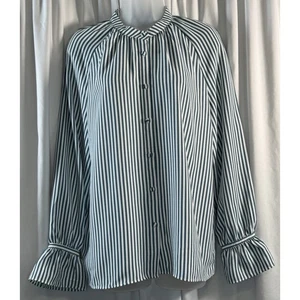 Blusa Ann Taylor a Rayas Manga Acampanada Abotonada Teal Blanco M Chic 79-67 - Imagen 1 de 14