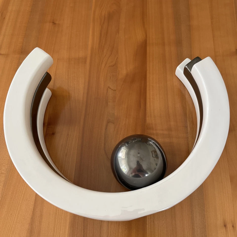 Vase Formano, Bogen m. Kugel, anthrazit/weiss, 37x33x9 cm, Keramik, neu ohne OVP - Bild 1 von 4