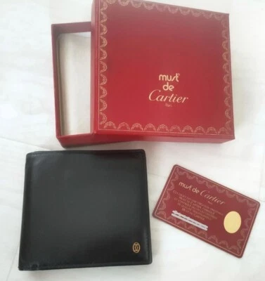 Cartier Pasha de Cartier Bifold wallet Cards Case Holder Black Leather Logo box - Image 1 of 4
