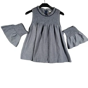 Top Popover de Verano Denim Cambray Rayas Hombro Frío Calado M Festival - Imagen 1 de 9