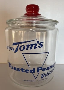 Vintage 1950s TOM’S Toasted Peanuts Glass Jar Store Display Large 10.5” #1 - Picture 1 of 18