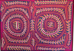 Hand Made Kuna Native American Vintage Framed Fabric Mola, Panama 29" x 23" - Picture 1 of 5
