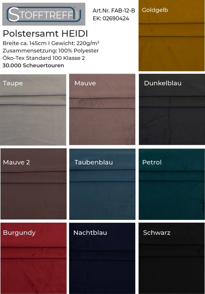 Polstersamt HEIDI - 50cm-Schritte -100% Polyester -Öko-Tex Standard 100 Klasse 2 - Bild 1 von 2