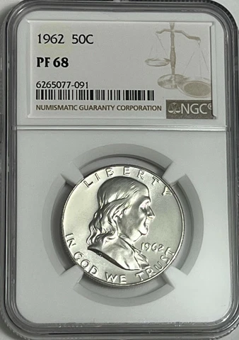 1962 P NGC PF68 SILVER PROOF BEN FRANKLIN HALF DOLLAR 50c 90% SILVER WHITE LABEL Cover