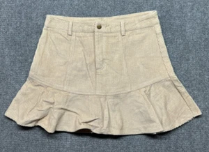 She & Sky Mini Skirt Womens M Beige Solid Corduroy Snap Zip High Waist Midi New - Picture 1 of 7