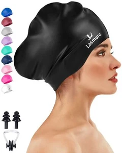 Large Long Hair Swim Cap with Extra Room for Women Men Silicone Swimming Cap ... - Picture 1 of 7