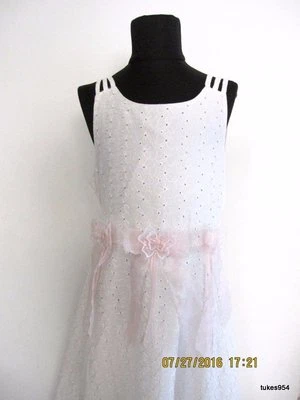 Bonnie Jean White Eyelet Lace Pink Butterfly Ribbon Wedding Holiday Dress 14 - Image 1 of 4