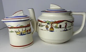 Vintage HARKER POTTERY Mexicana Teapot /creamer Southwestern / Mexico Scene READ - Picture 1 of 24