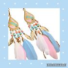 Beautiful Pink/Blue Boho Feather Earrings 