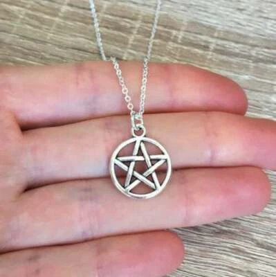 Collana Pentacolo stella wicca Contro Malocchio con ciondolo Argento Uomo Donna - Immagine 1 di 4