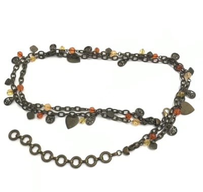 Women's Chain Belt Gold Medium-Large Beaded Heart Floral Jeweled Charms Swag - Image 1 of 4