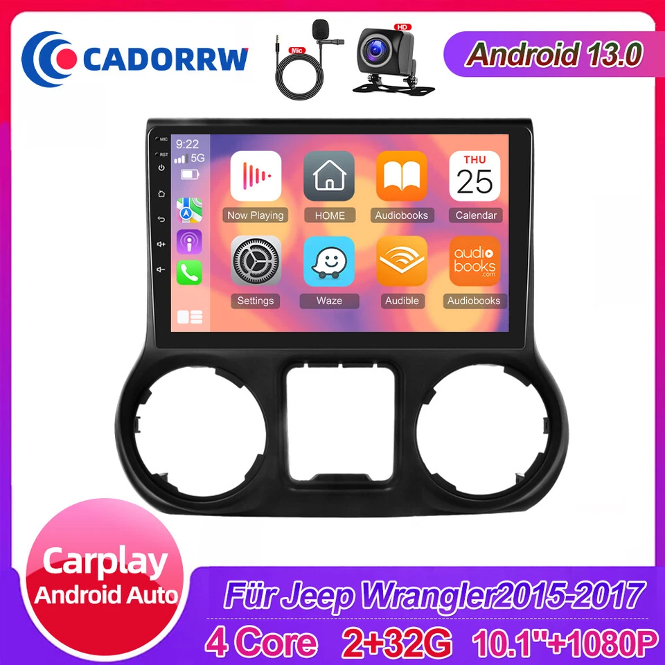 32GB 10.1" Android 15 Apple CarPlay Autoradio GPS Für Jeep Wrangler JK 2011-2017 - Bild 1 von 4