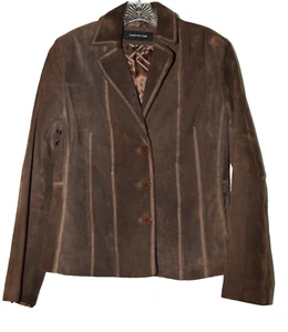 Jones New York Brown Suede with Embroidered Stripes Womens Button Jacket Size M - Picture 1 of 10