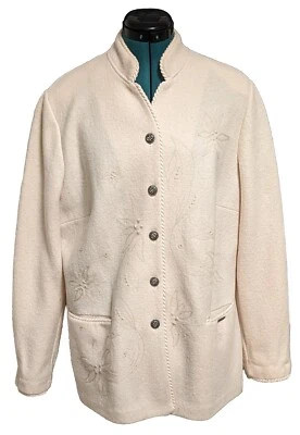 GEIGER Collection Austria Cream 100% Wool Embroidered Coat Jacket Womens Size 44 - Image 1 of 4
