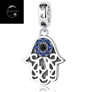 Sterling Silver 925 Charm Lucky Hamsa Evil Eye Pendant Dangle Friend Family Wife - Picture 1 of 12