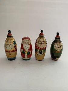Set of 4 Wood Santas Christmas Decorations. - Picture 1 of 9