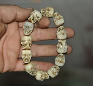 Bracciale amuleto testa teschio diavolo scheletro intagliato Cina da collezione catena a mano - Foto 1 di 4