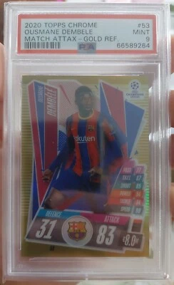 2020 Topps Chrome #53 Ousmane Dembele Match Attax Gold Ref. /50 PSA9 - Image 1 of 2
