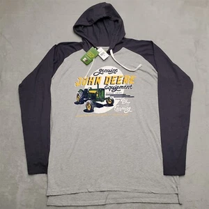 John Deere Hoodie Shirt Men Extra Large Gray Raglan Hooded Pullover Tractor Farm - Picture 1 of 8