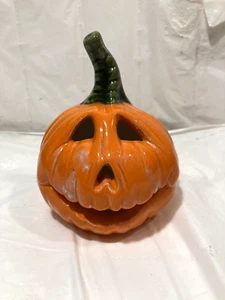 Small Halloween Jack-O-Lantern Decoration Tealight Votive Candle Ceramic Pumpkin - Picture 1 of 6
